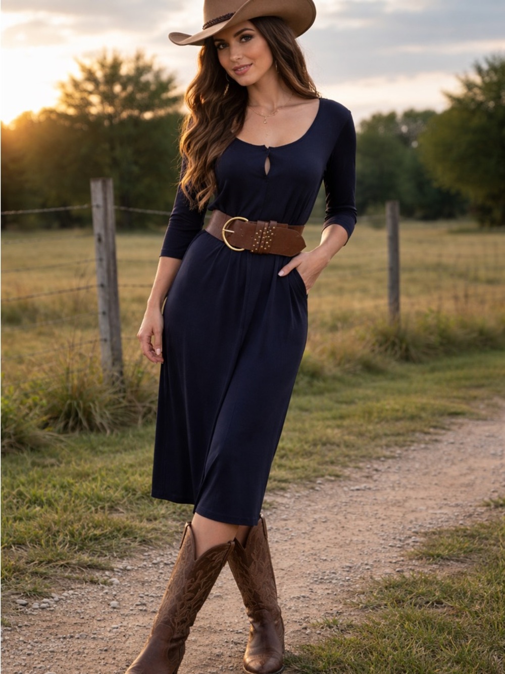 VTG Lauren Ralph Lauren LRL Ribbed Navy Tee Dress M Midi 3/4 Sleeve Equestrian